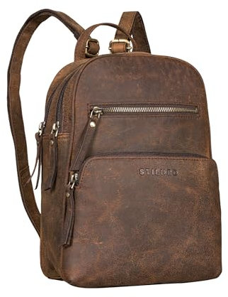 STILORD 'Fabienne' Kleiner Vintage Damen Rucksack Echtleder Dunkel-Braun mit vielen Fächern und Diebstahlsicher - ideal als Tagesrucksack Daypack Freizeitrucksack und Cityrucksack