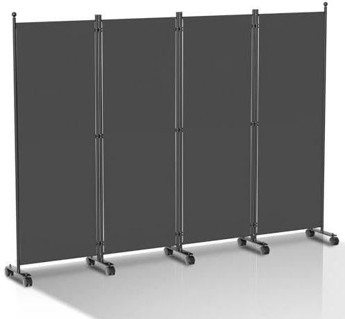 Vigevee Paravent séparateur de pièce Pliable Autonome sur roulettes, 4 pièces, 228 x 181 cm, paravent pour Bureaux, balcons, Anthracite