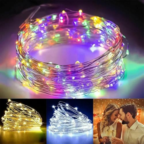 Christmas Fairy Decorations String Lights Copper Wire Battery Operated Multi Colour LEDs, Waterproof Micro Outdoor/Indoor Small Warm White Lights for Bedroom Christmas, Party, Wedding (2 M)