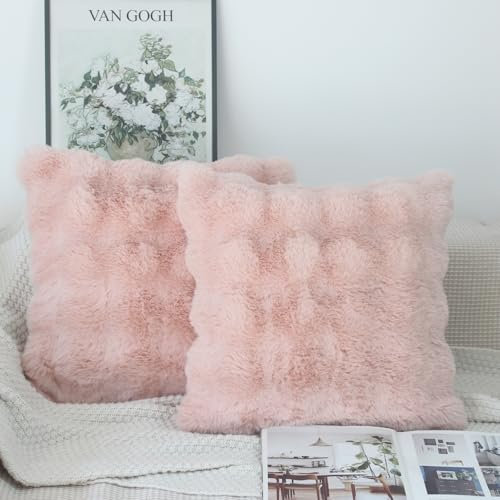 NIULAA 2er Set Deko Kissenbezug 50x50 Rosa Weich Kunstpelz Kissenbezüge Flauschig Luxus Plüschkissen Quadratisch Kissenhülle Pelz Dekokissen Sofakissen Aesthetic Kuschelig Kisse