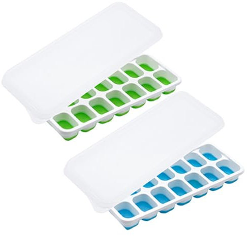 Diffaxy Contenitore per cubetti di ghiaccio con coperchio, 2 stampi in silicone senza BPA, per congelatore, whisky, cocktail e bevande, facile da rimuovere, impilabile