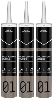 Silikon Bad Dichtmasse - Professionelles Sanitärsilikon, Wasserdicht, Schimmelresistent, Ideal zum Abdichten & Verfugen im Bad, Küche & Sanitärbereich, Vielseitig einsetzbar, 280g Grau-3St