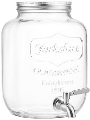 Tarro Dispensador de Bebidas de Vidrio Transparente 5L con Grifo Hermético Apto para Refrigerar Ideal para Agua Jugo Cócteles Fiestas BBQ Piscinas