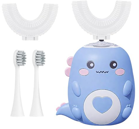 Jonuin U-Shaped 360° Ultrasonic Toothbrush, Kids Electric Toothbrush U Shaped, Automatic Toothbrush with 4 Soft Head, 3 Modes, Ipx7 Waterproof, for Boys and Girls (Blue, 2-6 Age 7-12 Age)