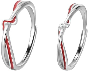 BCughia Anelli Filo Rosso del Destino, Anello Argento Regolabile 925 Linea Rossa con Incisione Coppia Anelli di Promessa FEDI Nuziali per Donna e Uomo