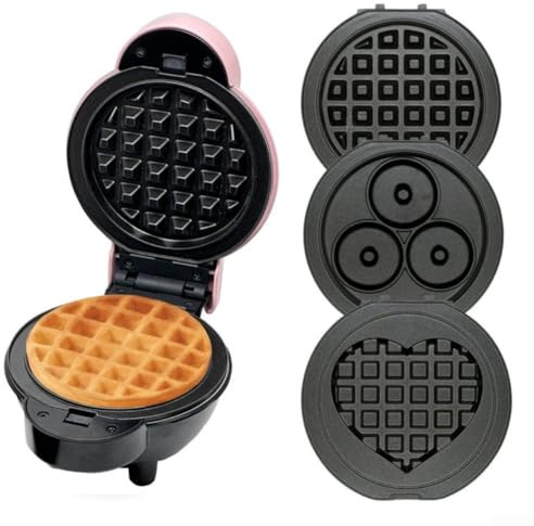 Mini macchina per waffle, macchina per la colazione 4 in 1 con piatti antiaderenti rimovibili per waffle, pancake, ciambelle, formaggio alla griglia, per dormitori, viaggi (nero)