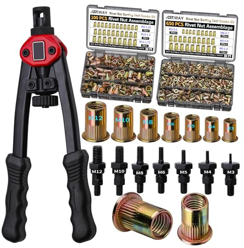 Pressure Rivet Nut Tool Kit, 750PCS Metric Rivet Nut Combination (M6/M5/M4/M3), Suitable for Furniture, Decoration, Automotive, Marine and Industrial Applications