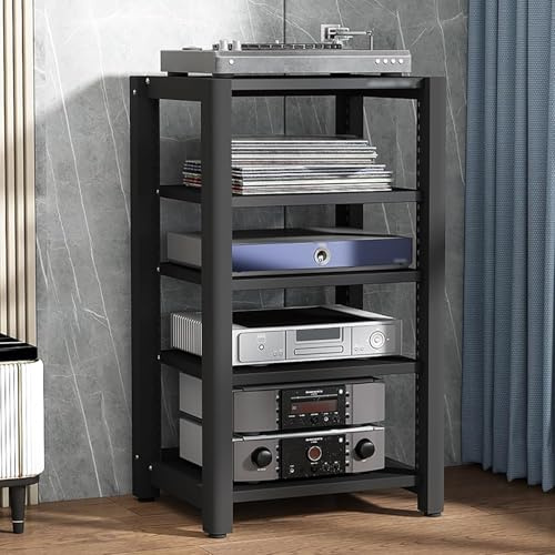HiFi-ställ skrivarstativ 4/5-nivås ljud torn pälssystem med justerbara hyllor, skivförvaring för vardagsrum, HiFi-station, mediehylla (stil 3, 100 x 50 x 60 cm)