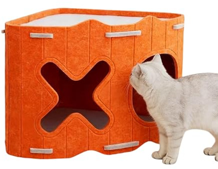 Caverne pour Chat Lit Douillet,Nid Semi-Clos pour Animal De Compagnie | Caverne Nid Anti-Griffes pour Chat,pour l'hiver en Intérieur Et en Extérieur Voyage Maison Chambre Salon Appartement Balcon