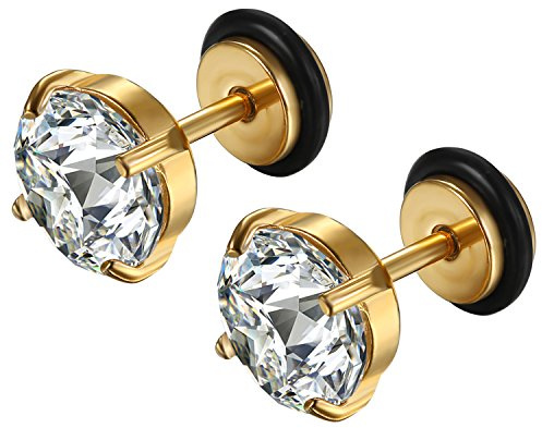 Flongo Ohrstecker Knopf Ohrringe Silber Schwarz Gold Rund Zirkonia Gestüt Stecker Fakeplugs Fake Plug Tragus Piercing Stud Tunnel Ohrpiercing Ohrschmuck Herren, Damen