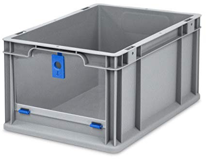 aidB Eurobox NextGen Insight Cover blau, 400x300x220 mm, Cover hoch, robuste Regalbox mit Entnahmeöffnung, stapelbare Kunststoffkiste, ideal für die Industrie, 1 St