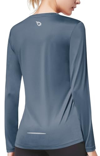 baleaf Women's Long Sleeve Workout Tops Moisture Wicking Running Athletic Sun Protection Shirts Lightweight Soft Grey Size M