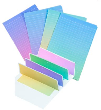 Set di 48 fogli di carta da lettere colorata con buste, (32 fogli di carta da lettere + 16 buste), set di cancelleria carino e colorato, con carta da lettere a righe (20 x 13 cm) con adesivo