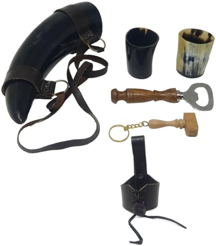 Galaxy Indiacraft Viking Drinking OX Horn | Tankard | Mugg | Kopp för Ale, Öl, Mjad, vin, Shotglas, Flasköppnare |100 % Läckfri | Naturlig och handgjord | Kombinationserbjudanden (6 skott glas enkel