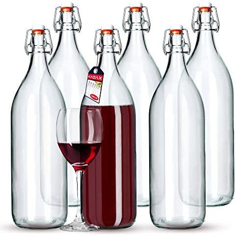KADAX Bottiglia di Vetro Alla Frutta Vintage in Sodaggine - Trasparente con Serratura da Stiro (1,9 L, 6 Pezzi)