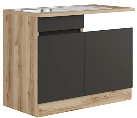 idealShopping GmbH Küchen Spülenschrank Set mit Arbeitsplatte Noah SPGSSET-0+ in anthrazit 110 cm breit