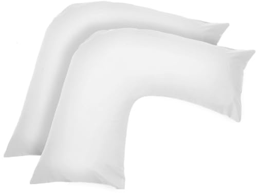 Ghazlan V Shaped Pillow Case Cover - 2 Pack Poly-Cotton Orthopedic Pillowcase To Fit V shape pillows For Back, Neck & Leg Support in Pregnancy, Maternity & Orthopaedic - Body Support Pillow (White)