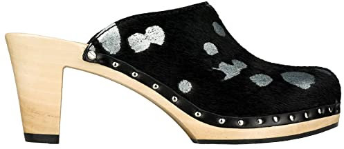 Berkemann Damen Holz Clogs Glattleder Narrow Fußbett: Nicht herausnehmbar 7,5 Silber/schwarz Kuhfell