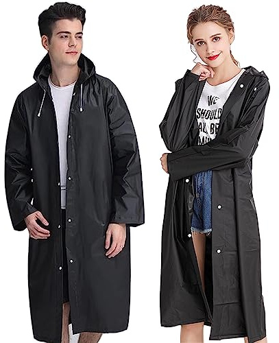 Reusable Adults Rain Ponchos, 2 Pcs EVA Portable Raincoats for Women Men with Hood for Disney Outdoor (2Pcs-Black)