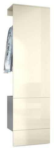 Vladon Garderobe Carlton Set 5, Made in Germany, Wandgarderobe aus Flur-Paneel mit Kleiderstange & Wandschrank, Anthrazit matt/Creme Hochglanz (52 x 193 x 35 cm)