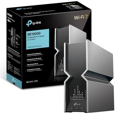 TP-Link BE19000 Tri-Band Wi-Fi 7 Router, Multi-Link Operation, LED screen, 4K-QAM, Dual 10G Ports +2.5 Gbps + USB 3.0 port, Ideal for 4K/8K streaming, AR/VR gaming, HomeShield Security (Archer BE800)