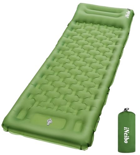 iNeibo Isomatte Selbstaufblasend Isomatte Outdoor mit Kleinem Packmaß Luftmatratze Selbstaufblasend mit Fußpresse Pumpe & Kissen Camping Matratze ultraleicht für Outdoor, Wandern, Strand & Zelten Grün