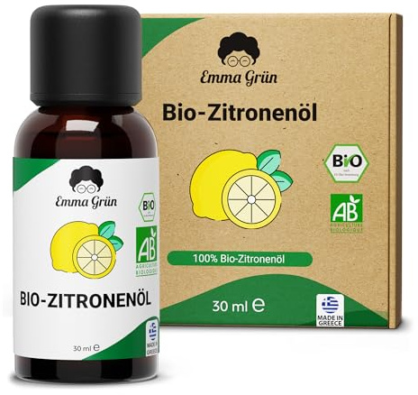 Emma Grün® Bio Zitronenöl Ätherisches Öl [100% Naturrein] - Spritziges Zitronen Öl 30ml - Reines Zitronenöl zum Verzehr - Ätherische Öle Bio - Kaltgepresst aus echten Zitronen - Lemon Oil