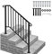 Outopee Handrails for Outdoor Steps, Galvanized Iron Exterior Handrail, Fit 3 or 4 Steps Stair Railing, Banister with Installation Kit for Stairs, Garden, House Entrance, Backyard & Balcony, Black