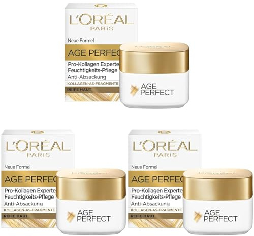 L'Oréal Paris Straffende Augenpflege für reife Haut, Anti-Aging Feuchtigkeitspflege gegen Altersflecken, Mit Kollagen-AS-Fragmenten, Age Perfect Pro-Kollagen Experte, 15 ml (Packung mit 3)
