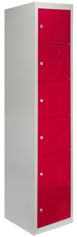Monster Shop Casier de rangement métallique verrouillable 6 portes école, salle de sport, personnel, vestiaire, travail rouge et gris acier vertical
