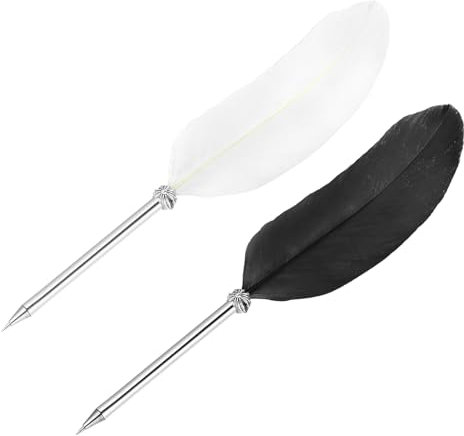 PATIKIL 21cm/8 Feder Kugelschreiber, 2 Stücke Tinte Vintage Gänsefeder Schreibfeder Veredelt Tauchfeder für Kalligrafie Schreiben Unterschrift Hochzeitsgeschenk, Schwarz/Weiß