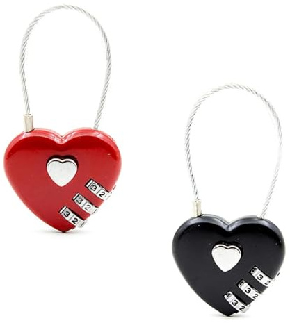 AFCJLTO Lot de 2 cadenas en forme de cœur avec code chiffré - Petit cadenas à combinaison à 3 chiffres - Pour valises, armoires, casiers, sacs à dos (rouge, noir)