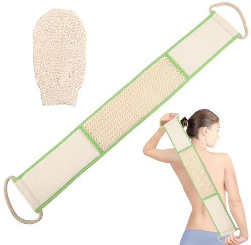 Rückenschrubber und Peelinghandschuh Satz, Sisal Rückenschrubber für Dusche Rückenbürste Duschhandschuh Massagehandschuh zum Entfernen abgestorbener Haut (Beige)