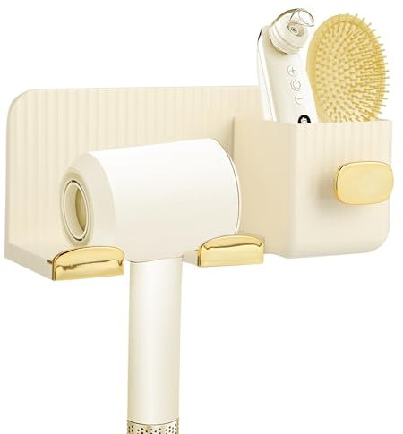 Hisdricus Porta Phone Bagno da Muro,Porta Phon Adesivo– con 2 Scomparti – Porta Asciugacapelli, Senza Foratura, Adesivo, Bagno–Porta-phon da Muro, Porta-phon, Supporto per asciugacapelli Senza Fori