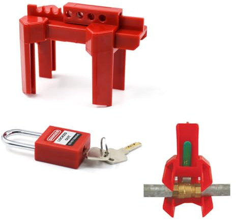 HiLKCO Adjustable Ball Valve Lockout Device with 1 Safety Padlock - Universal Fit for 0.5-2.5 Pipe Diameters (Industrial/Outdoor)