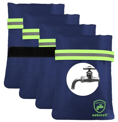 Outdoor Faucet Covers for winter: 4 Pack Freeze Protection Hose Bib Insulation Cover 8.5″x5.9″x1.9″ Frost Free Outside Spigot Cover Bags Insulated Covers with Reflective Strips(blue)