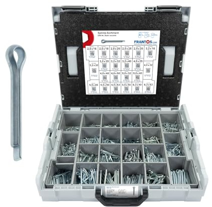 FRANTOS L-BOXX DIN 94 Splinte Sortiment groß, 2800 tlg. in 22 Größen, Stahl verzinkt - Sicherungssplinte Sicherungsstifte Splintstifte Set Schraubensortiment