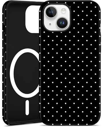 Jusy mobilskal Magnetisk för iPhone 14 / iPhone 13, Estetiskt Polka-Dots Mönster Motiv Design, Kompatibel med MagSafe Tvåskikts Stötsäkert Bumperfodral, Svart