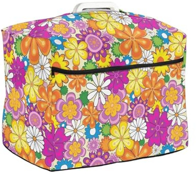 NETILGEN Vadderat dammskydd kompatibelt med de flesta symaskiner, skyddande symaskinväska med öppning topp och dragkedja framtill färgglad hippie tusensköna blommor