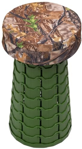 NITEHAWK Telescopic Hunting Stool with Camo Cushion – Collapsible, Adjustable, Lightweight Seat for Shooting, Fishing, Camping, Hiking & Outdoor Adventures – Max Load 180kg