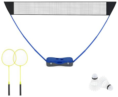 GYMAX Portable Badminton Net Set, Folding Badminton Net with 2 Rackets, 2 Shuttlecocks and Carry Case, Badminton Net Outdoor Game Set for Indoor Outdoor Use (Blue)