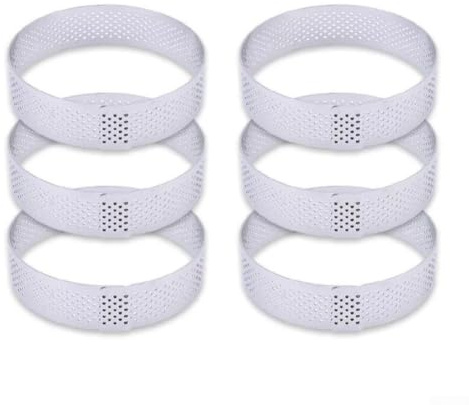 Gdfnmogo Juego de 6 anillos redondos perforados para tartas, anillos de mousse de acero inoxidable 304 para capas de postres, tartas y pasteles, aptos para lavavajillas, resistentes a la corrosión