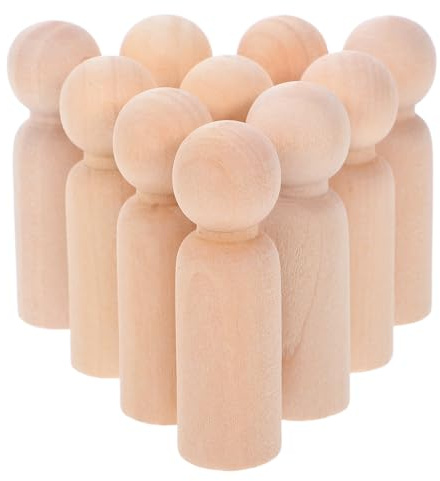 DEEPCRAFF 10-piece Unfinished Wooden Peg Dolls - Natural Wood Figures for DIY Painting & Arts - Decorative Miniature People for Home Decor & Crafts
