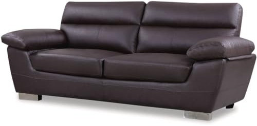 Canapé Fixe en Cuir Reconstitué et PVC Dallas, 3 Places, 210cm x 88cm x 90cm, Chocolat
