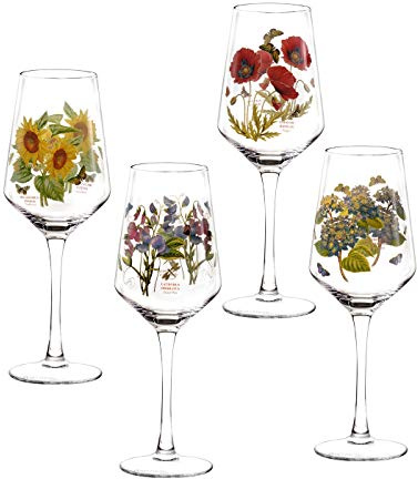 Portmeirion Botanic Garden Wine Glasses | Set of 4 Stemmed Wine Glasses | Ideal for White Wine, Red Wine, or Cocktails | 16 Oz Wine Glasses with Assorted Motifs