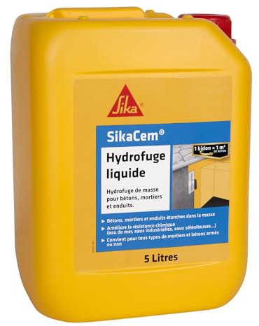 SIKA - Hydrofuge liquide - SikaCem Blanc - Hydrofuge de masse pour bétons/mortiers/enduits - Améliore la résistance aux eaux séléniteuses - Sans chlore - Dosage facile - Prêt à l'emploi - 5L