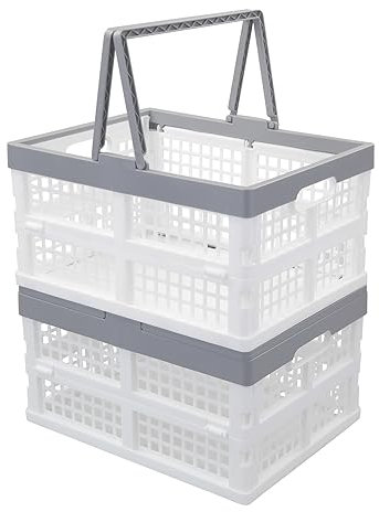 Vcansay 16 L Collapsible Plastic Storage Crates, Foldable Shopping Baskets, 2 Packs