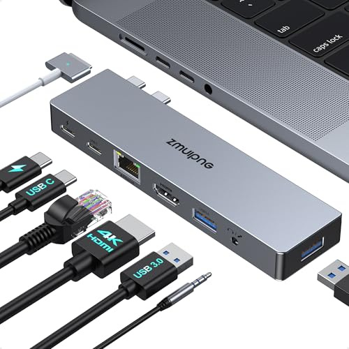 USB C Adapter für MacBook Pro Air, Mac HDMI Ethernet Hub, MacBook Zubehör with 4K HDMI, Thunderbolt 3, 40Gbps Data Transfer, Ethernet, USB 3.0, 3.5mm Audio für MacBook M3 M2 M1 2024 2023 2022