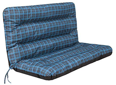 PillowPrim Cojín para columpio de Hollywood. Cojín para banco de jardín. Cojín para banco. Cojín para banco. Cojines de asiento y respaldo. Ancho del asiento: 120 cm. Cuadros azules