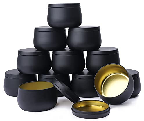 Gukasxi - Candele in metallo da 226,8 g, 12 pezzi, 141,7 g, con coperchio, per realizzare candele fai da te, in metallo, lattine di alluminio, barattolo di latta per la produzione di candele (nero)